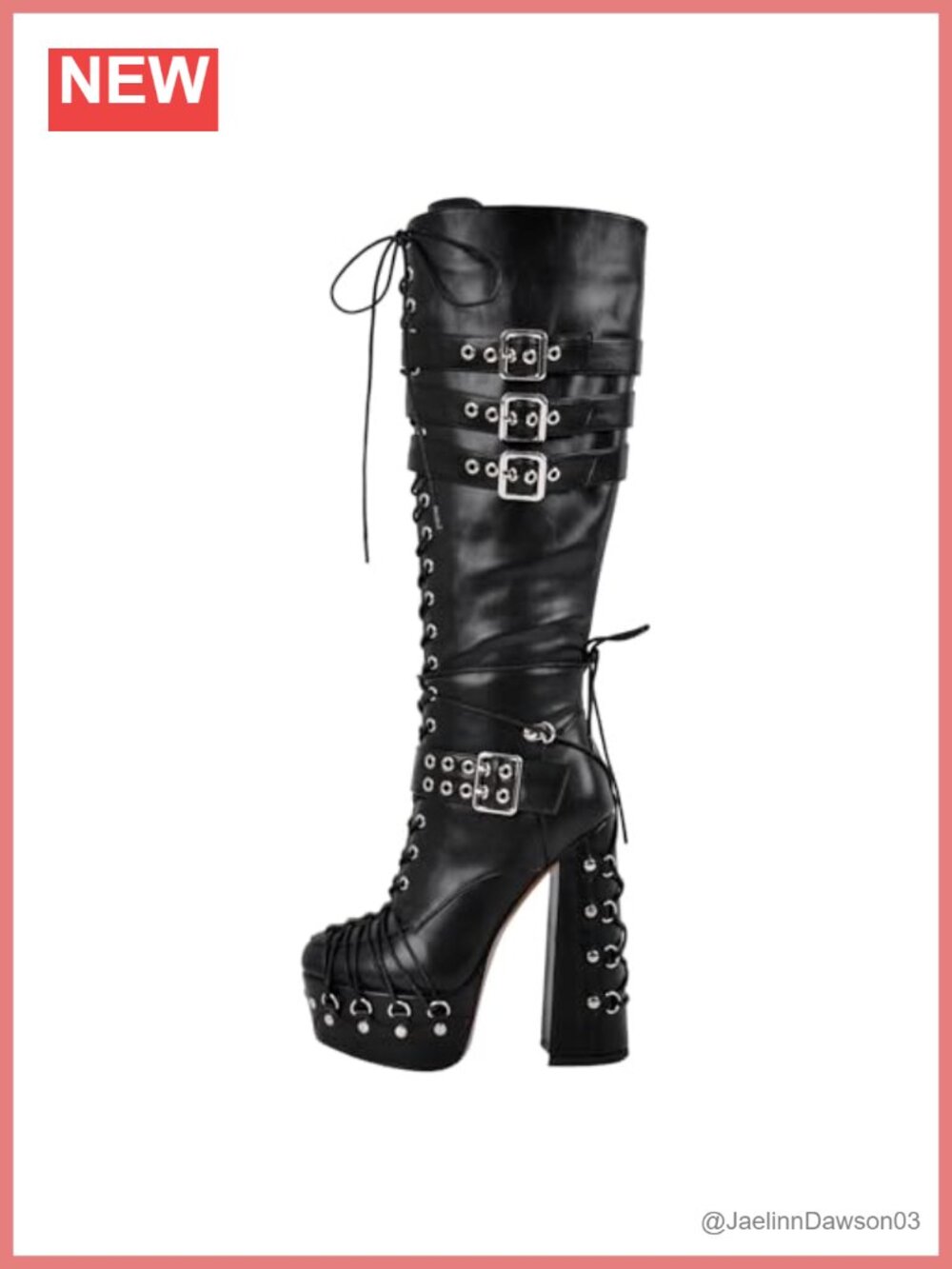 Women's Gothic Platform Knee High Boots Block Heel Zipper Strappy